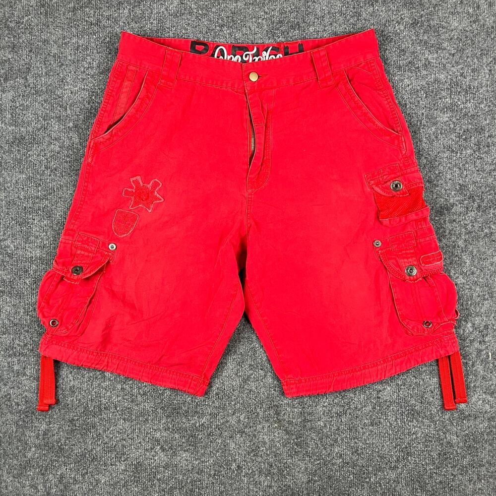Parish Nation Cargo Shorts Men Size 36 Red Streetwear Pocket Utility Hip Hop Y2K